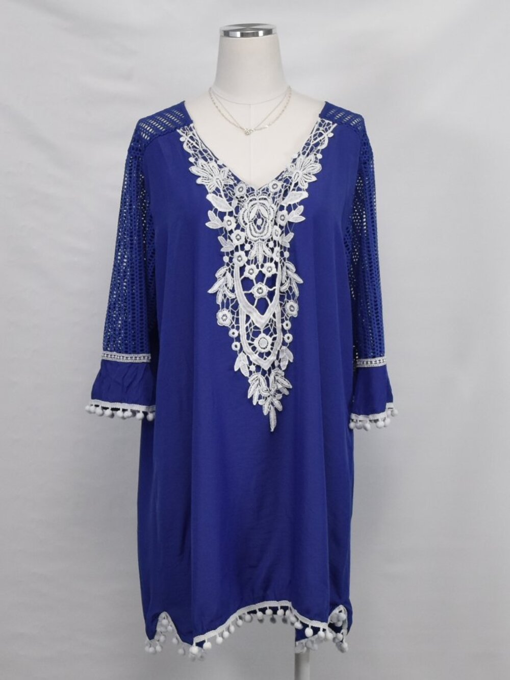 Blue Swim Cover Up with White Lace Front Size XXL